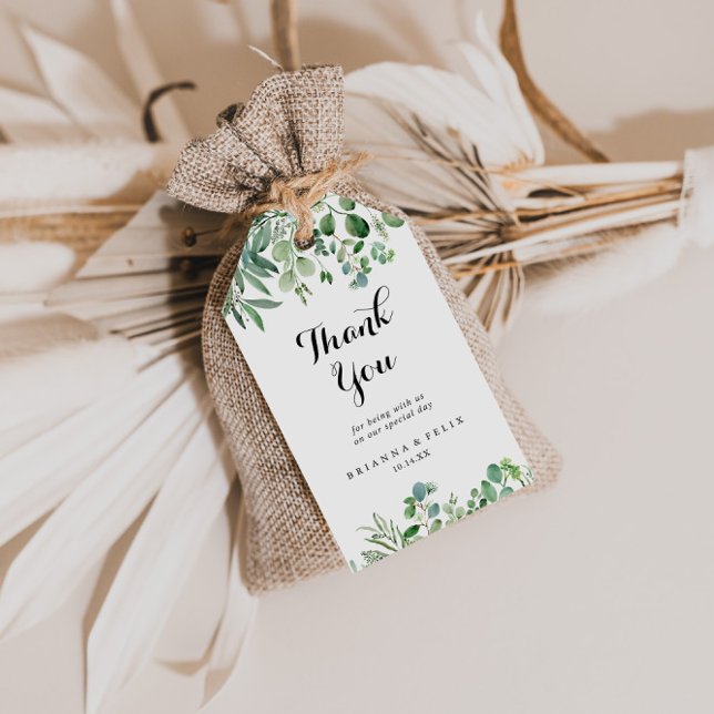 Étiquettes-cadeau Merci Mariage de calligraphie Eucalyptus vert (Créateur téléchargé)