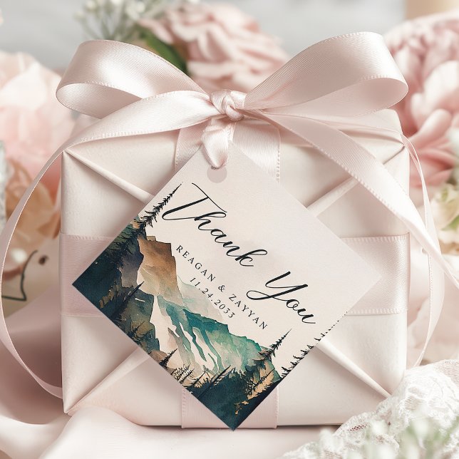 Étiquettes Cadeau Merci Mariage de la forêt de Pine d'aquarelle (Créateur téléchargé)