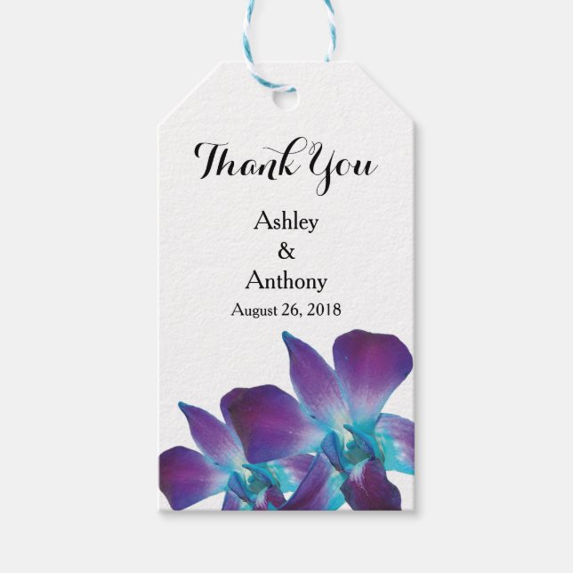 Étiquettes-cadeau Merci Mariage de l'orchidée bleue Dendrobium (Devant)