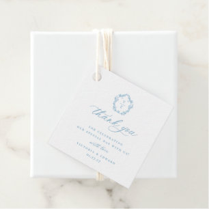 Étiquettes Cadeau Merci Mariage de monogramme de crête bleu clair