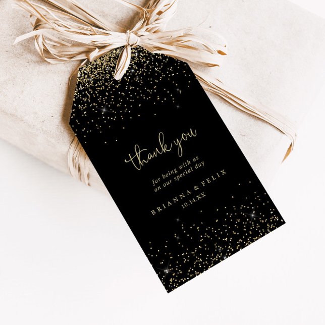 Étiquettes-cadeau Merci Mariage de script Gold Confetti (Créateur téléchargé)