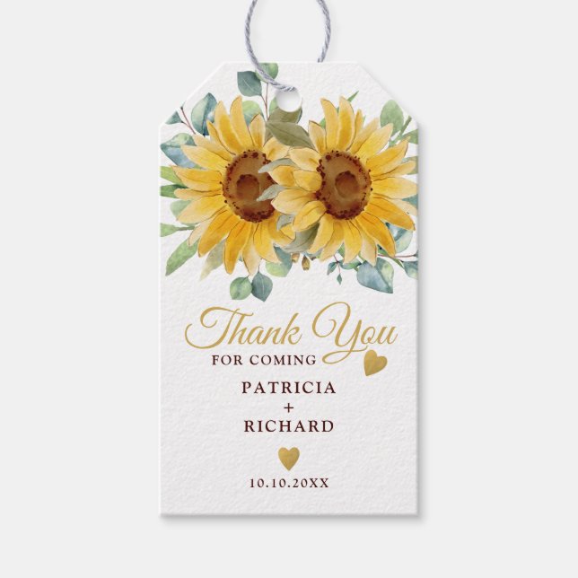 Étiquettes-cadeau Merci Mariage de tournesol rustique (Devant)