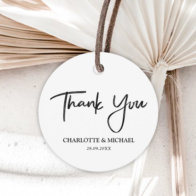 Étiquettes Cadeau Merci Mariage d'élégance moderne noir et blanc (Créateur téléchargé)
