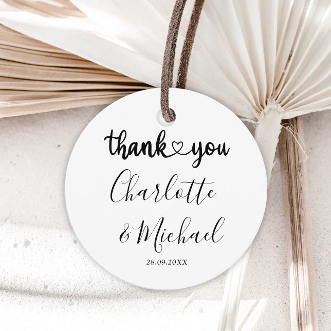 Étiquettes Cadeau Merci Mariage d'élégance moderne noir et blanc (Créateur téléchargé)