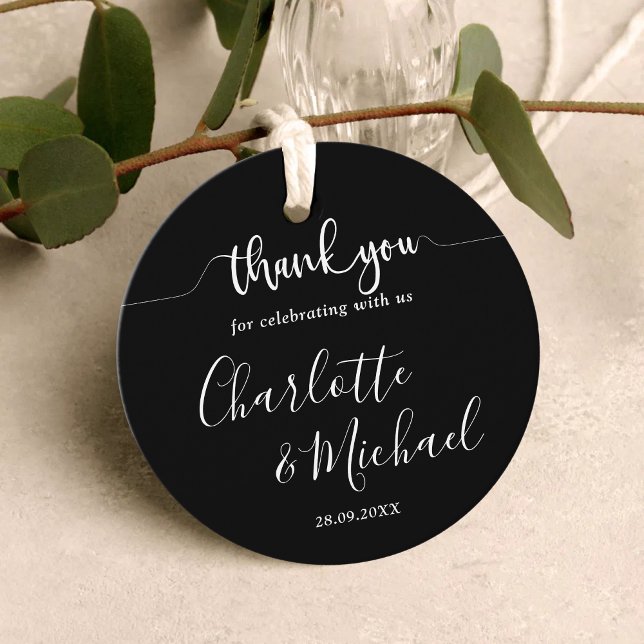 Étiquettes Cadeau Merci Mariage d'élégance moderne noir et blanc (Créateur téléchargé)