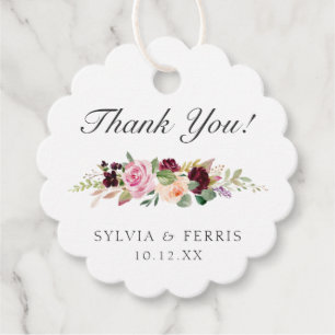 Étiquettes Cadeau Merci Mariage Fleurie Aquarelle Prune Moody