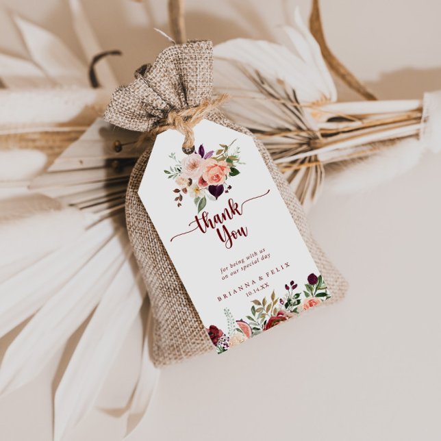 Étiquettes-cadeau Merci Mariage Floral Rustique été (Créateur téléchargé)