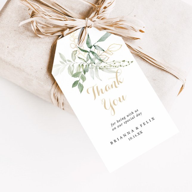 Étiquettes-cadeau Merci Mariage Gold Green Foliage (Créateur téléchargé)