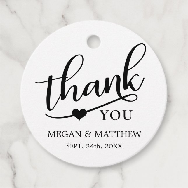 Étiquettes Cadeau Merci Mariage moderne classique noir & Kraft (Devant)