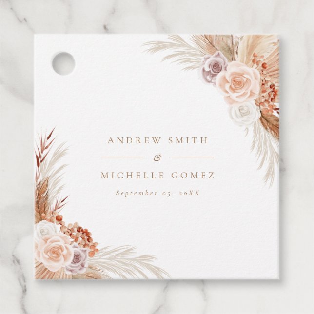 Étiquettes Cadeau Merci Mariage Mute Rose Pampas Terracotta Boho  (Devant)