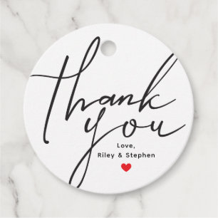 Étiquettes Cadeau Merci Mariage noir blanc tiré à la main