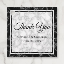 Étiquettes Cadeau Merci Mariage noir et Marbre blanc