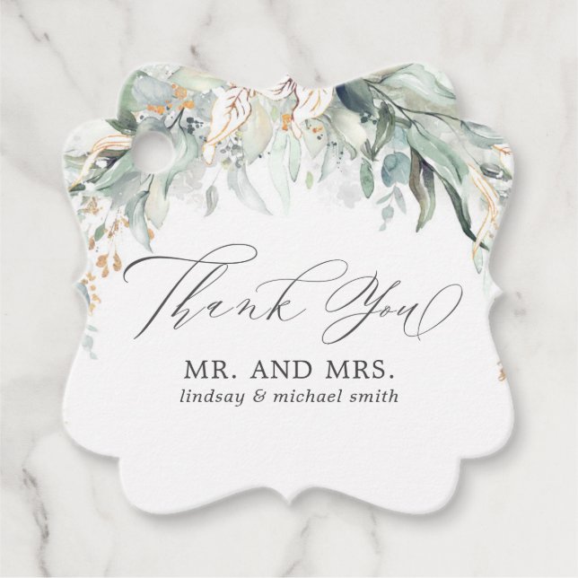 Étiquettes Cadeau Merci Mariage or vert (Devant)