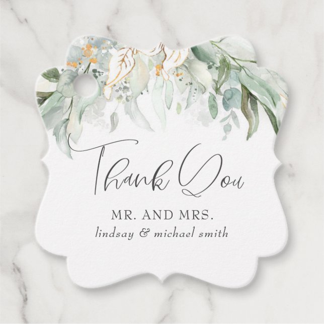 Étiquettes Cadeau Merci Mariage or vert (Devant)