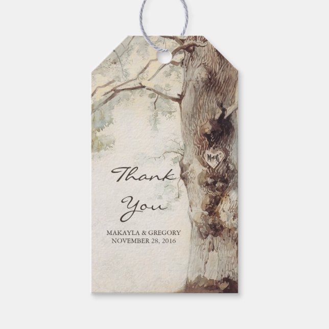 Étiquettes-cadeau Merci Mariage rustique arbre (Devant)