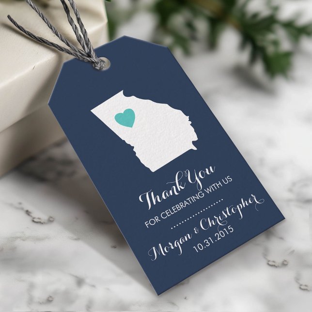 Étiquettes-cadeau Merci Mariage Turquoise de la marine Géorgie (Custom Gift Tag)