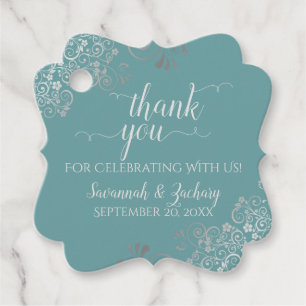 Étiquettes Cadeau Merci Mariage Turquoise et gris argenté