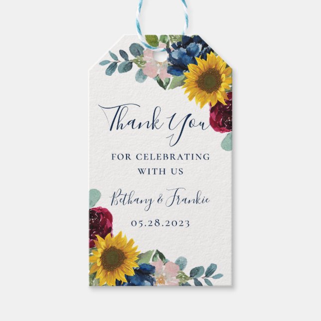 Étiquettes-cadeau Merci Mariage végétal de tournesol (Devant)