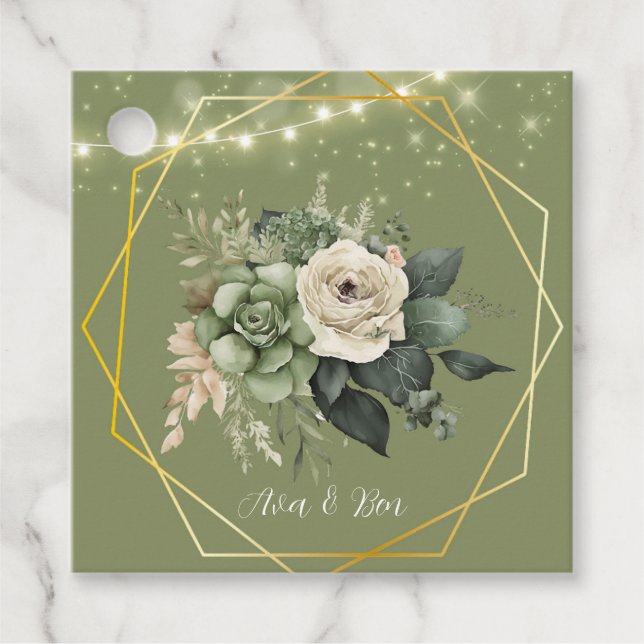 Étiquettes Cadeau Merci Mariage vert blanc Peony (Devant)