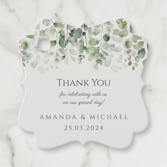 Étiquettes Cadeau Merci Mariage vert Eucalyptus Sage (Devant)