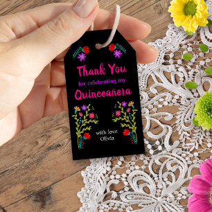 Étiquettes-cadeau Merci mexicain Fiesta Floral Black Quinceanera