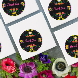 Étiquettes Cadeau Merci Mexicaine Fleurs Fête Fête Noir