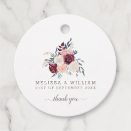 Étiquettes Cadeau Merci, Moderne Bourgogne Fleurs de Mariage Ivoire