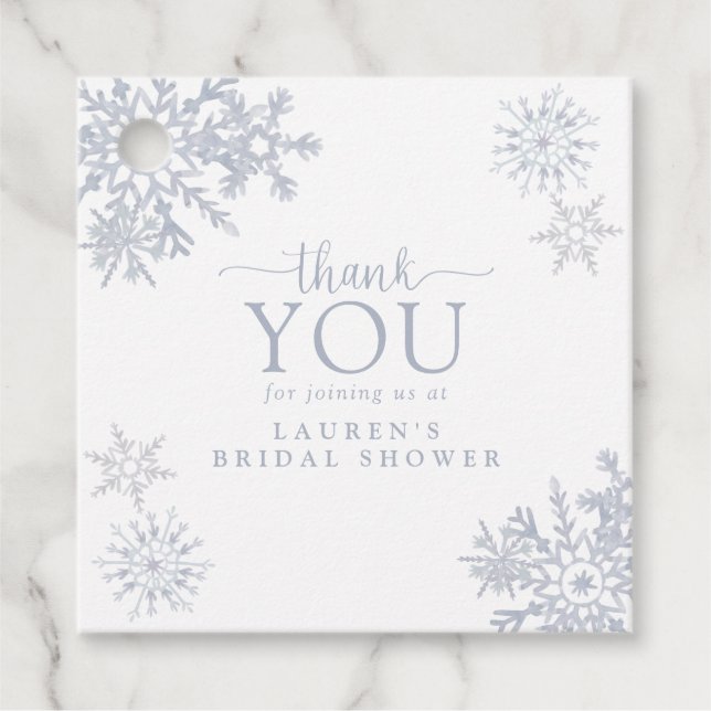 Étiquettes Cadeau Merci moderne Dusty Blue Snowflake Douche (Devant)
