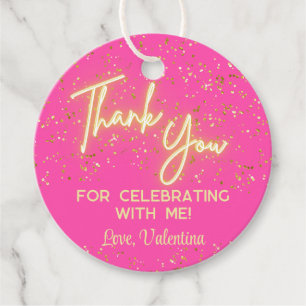 Étiquettes Cadeau Merci moderne Fille rose chaud Neon brillant Scrip