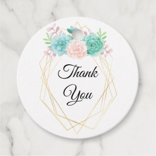 Étiquettes Cadeau Merci moderne rose et vert succulents