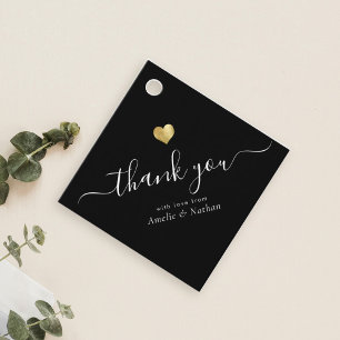 Étiquettes Cadeau Merci moderne Script Chic Gold Heart Mariage