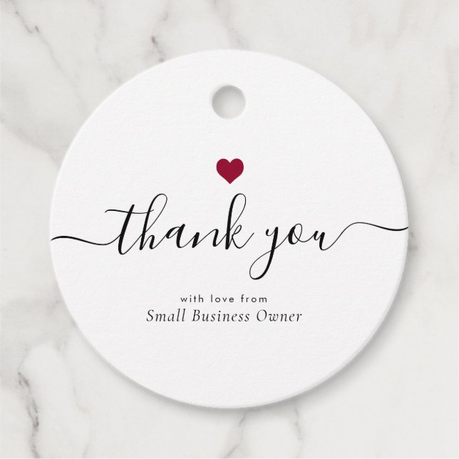 Étiquettes Cadeau Merci moderne Script Red Heart Petite entreprise (Devant)
