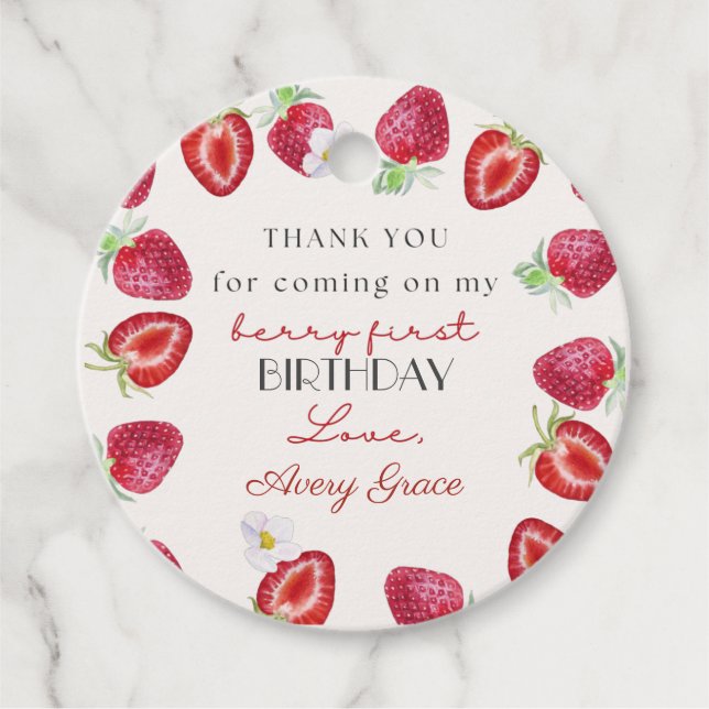 Étiquettes Cadeau Merci Mon Berry Premier anniversaire mignonne frai (Devant)
