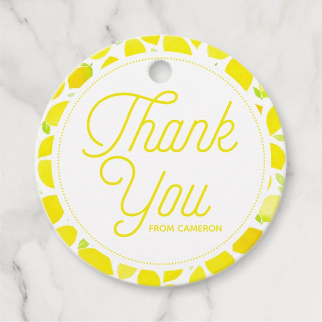 Étiquettes Cadeau Merci Motif citron jaune aquarelle (Devant)