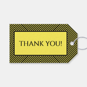 Étiquettes-cadeau Merci : Motif de lignes diagonales jaune/blanc