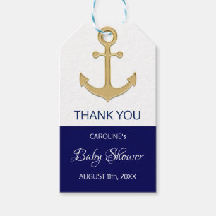 Étiquettes-cadeau MERCI Nautical Marine Bleu Ancre BABY SHOWER