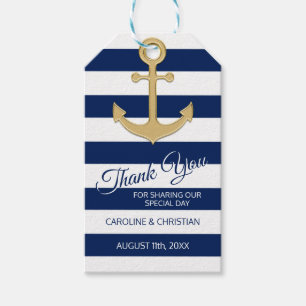 Étiquettes-cadeau MERCI Nautical Marine Blue Ancre Mariage