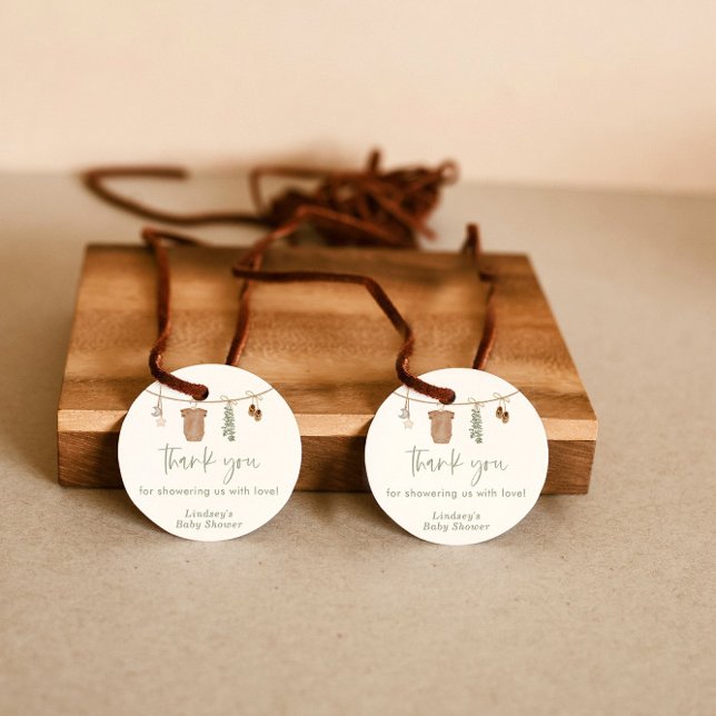 Étiquettes Cadeau Merci neutre pour les sexes, Baby shower vert (Créateur téléchargé)