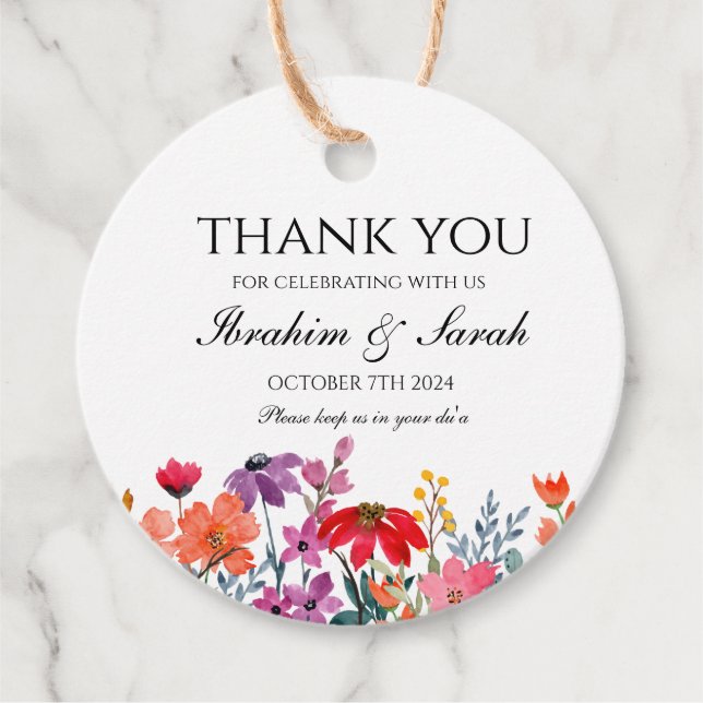 Étiquettes Cadeau Merci nikah mariage musulman faveur floral (Devant)
