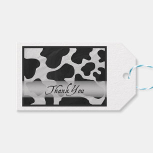 Étiquettes-cadeau Merci noir et blanc d'impression de vache