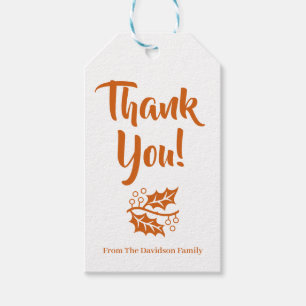 Étiquettes-cadeau Merci orange chute feuilles nom Thanksgiving