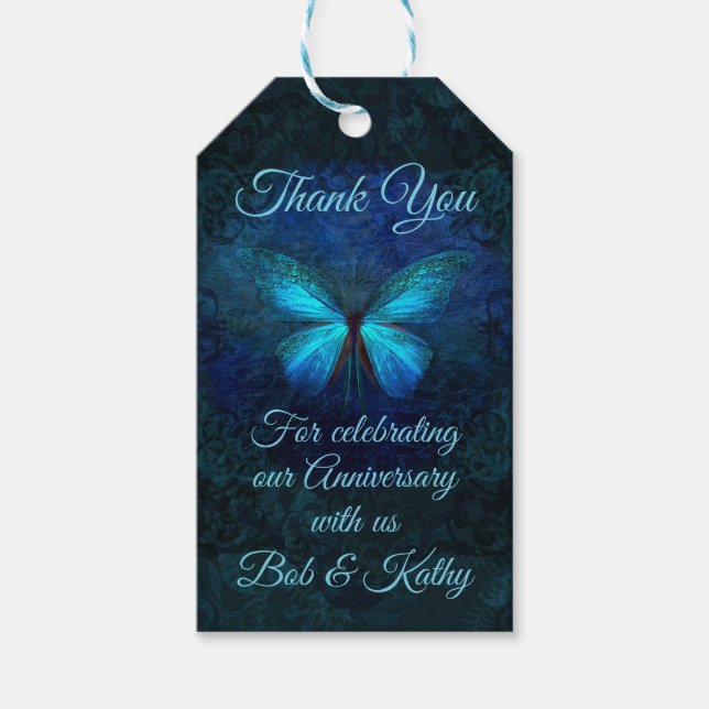 Étiquettes-cadeau Merci papillon bleu (Devant)