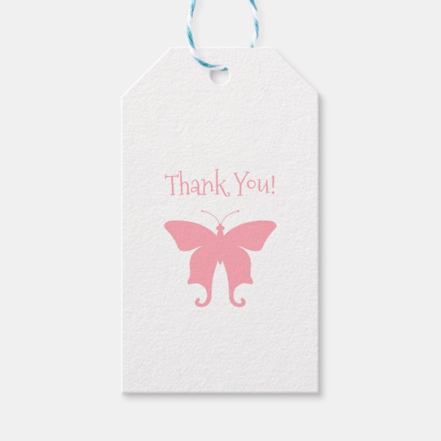 Étiquettes-cadeau Merci papillon rose (Devant)