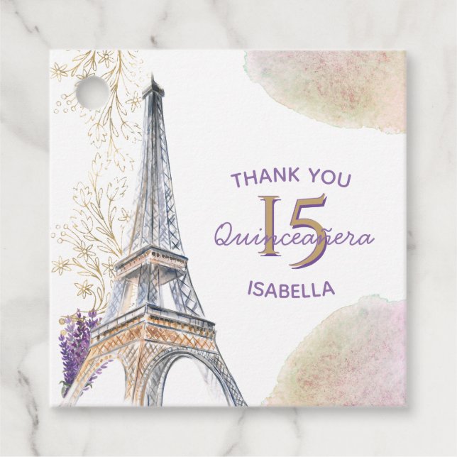 Étiquettes Cadeau Merci Paris Tour Eiffel 15 Quinceanera (Devant)