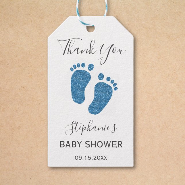 Étiquettes-cadeau Merci Parties scintillant Baby shower bleu (Créateur téléchargé)
