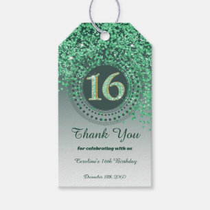 Étiquettes-cadeau Merci, Parties scintillant verte moderne Sweet 16