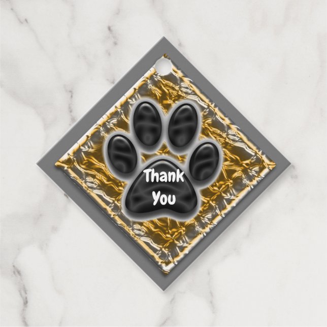 Étiquettes Cadeau Merci Pet aimante Gold Argent Empreinte de patte (Devant)