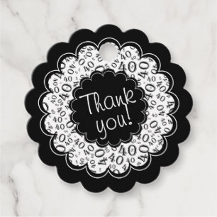 Étiquettes Cadeau Merci pétoncles 40e nombre Motif noir/blanc