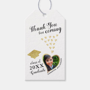 Étiquettes-cadeau Merci Photo Blanc Or Noir 2025 Graduation