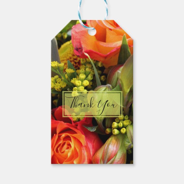Étiquettes-cadeau Merci photo Orange Flower Bouquet (Devant)